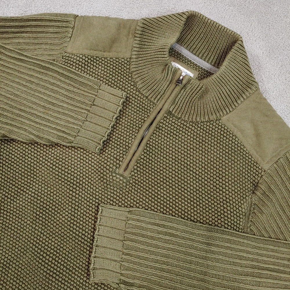 Carbon2Cobalt WAFFLE KNIT 1/4 Quarter Zip Sweater - Men XL Olive Green Textured